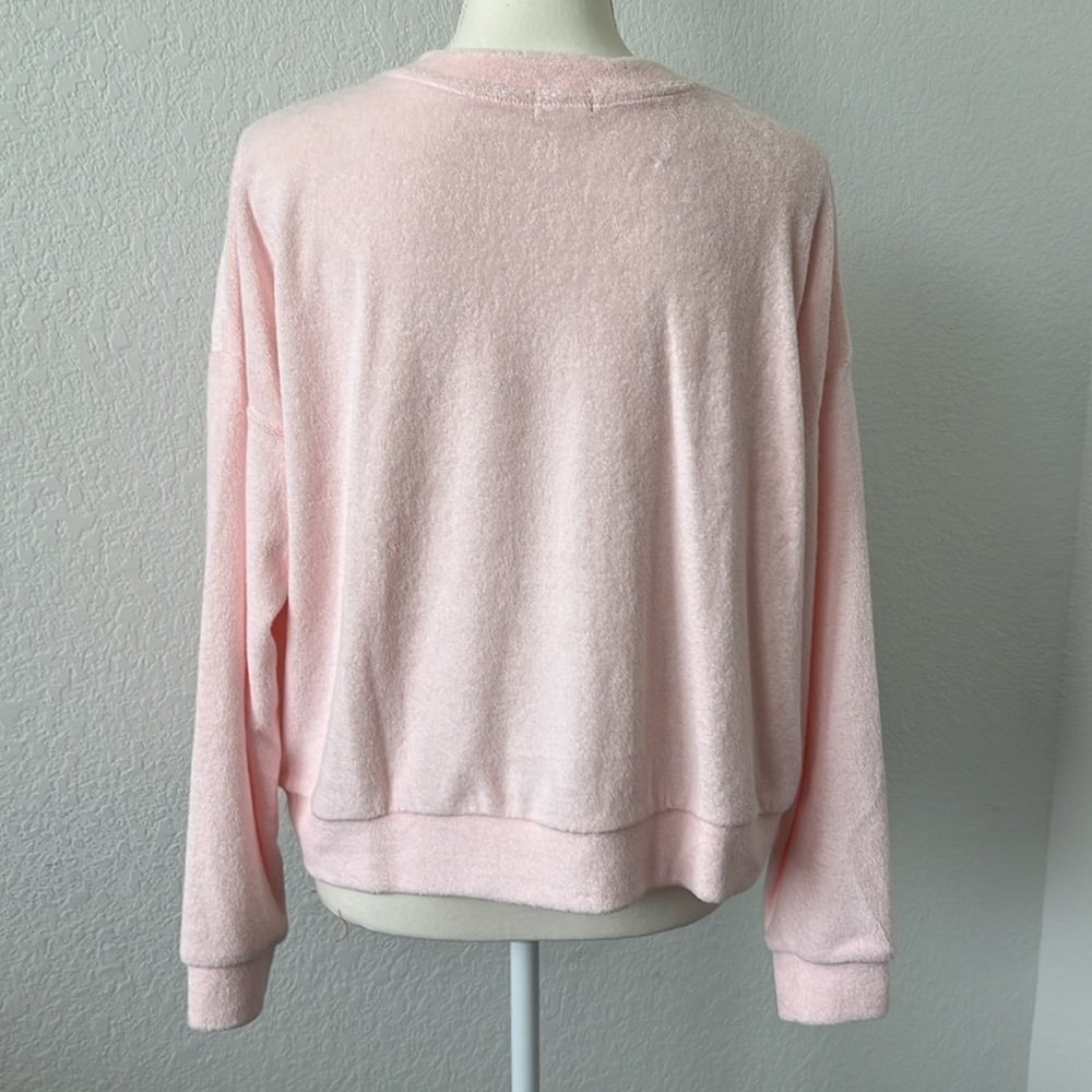 DONNI. Pink Terry Cloth Henley‎ Sweatshirt Relaxed Fit Long Sleeve Size Large - Picture 9 of 12